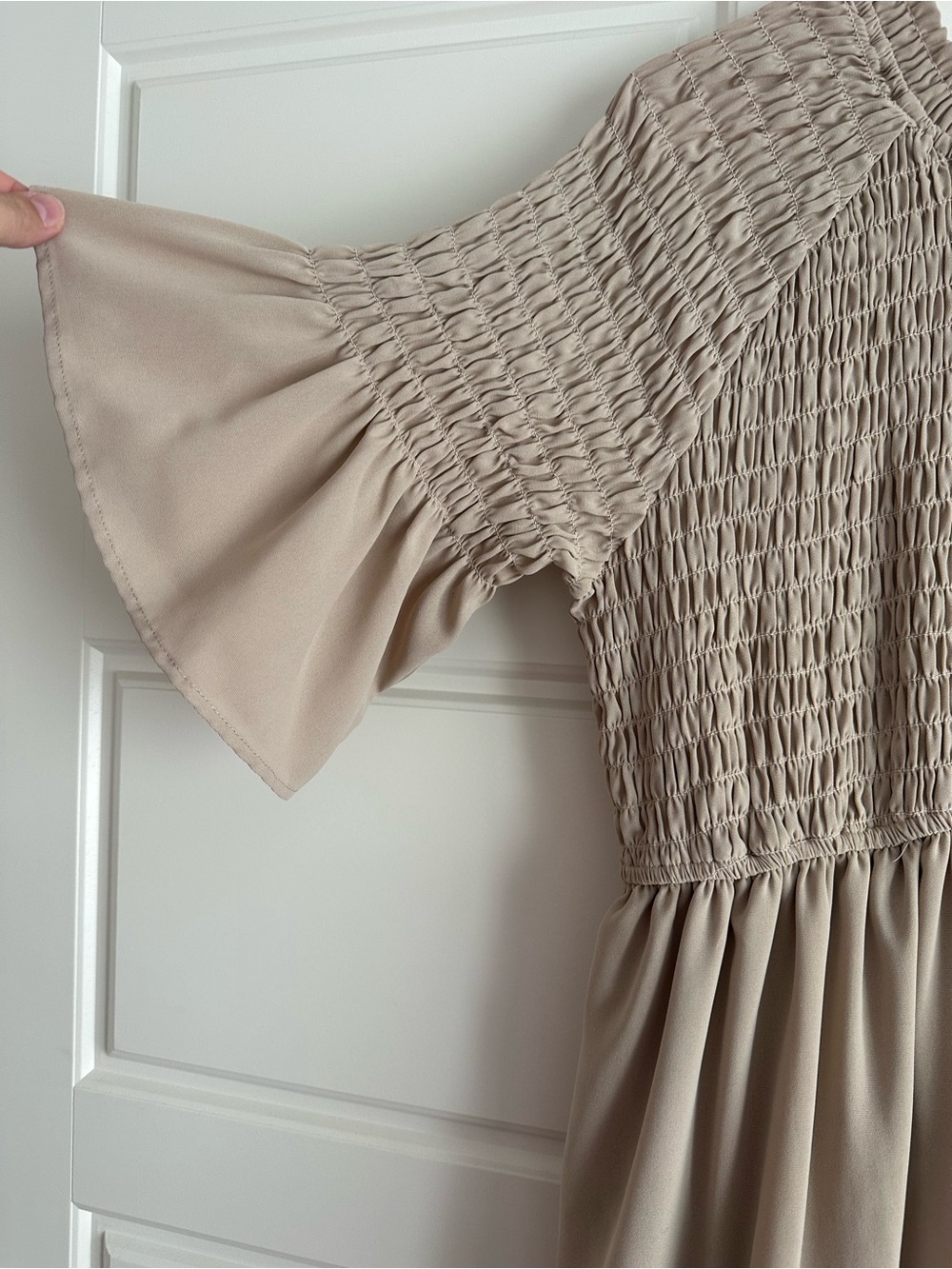 Polagram Taupe Smocked Tiered Midi Dress - Picture 2 of 2